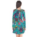 Vintage Colorful Insects Seamless Pattern Long Sleeve V-neck Flare Dress View2