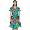 Vintage Colorful Insects Seamless Pattern Short Sleeve Waist Detail Dress View1