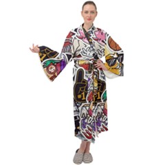 Vintage College Colorful Seamless Pattern Maxi Velour Kimono by Wegoenart