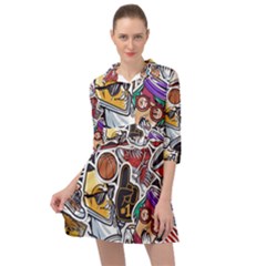 Vintage College Colorful Seamless Pattern Mini Skater Shirt Dress by Wegoenart