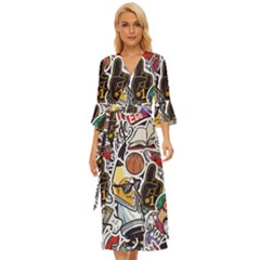 Vintage College Colorful Seamless Pattern Midsummer Wrap Dress