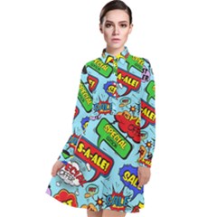 Comic Bubbles Seamless Pattern Long Sleeve Chiffon Shirt Dress