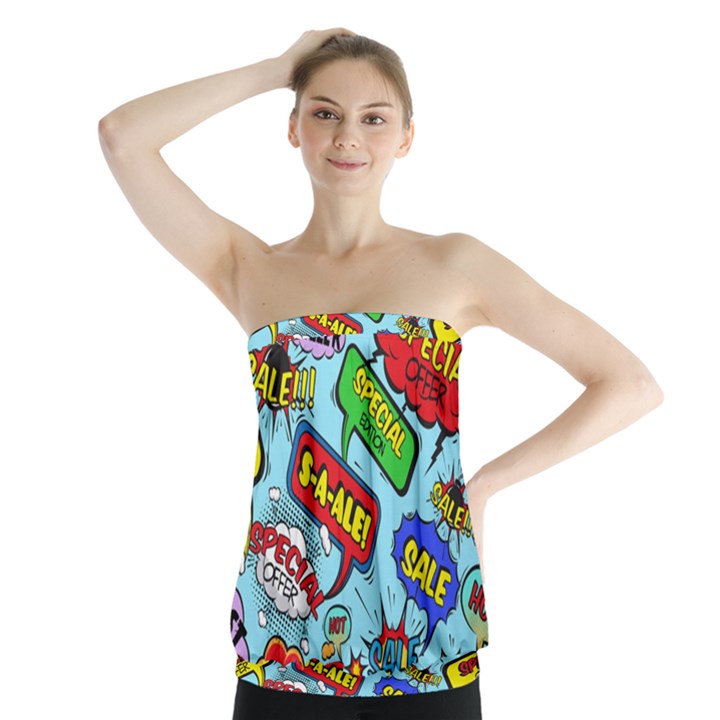 Comic Bubbles Seamless Pattern Strapless Top