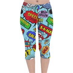 Comic Bubbles Seamless Pattern Velvet Capri Leggings  by Wegoenart