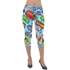 Comic Bubbles Seamless Pattern Lightweight Velour Capri Leggings  by Wegoenart