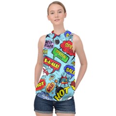 Comic Bubbles Seamless Pattern High Neck Satin Top by Wegoenart