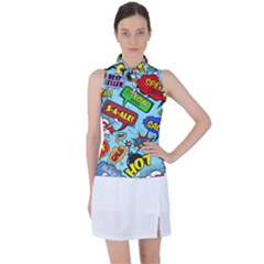 Comic Bubbles Seamless Pattern Women s Sleeveless Polo Tee by Wegoenart