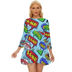 Comic Bubbles Seamless Pattern Long Sleeve Babydoll Dress by Wegoenart