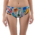 Travel Pattern Immigration Stamps Stickers With Historical Cultural Objects Travelling Visa Immigran Reversible Mid-Waist Bikini Bottoms View1