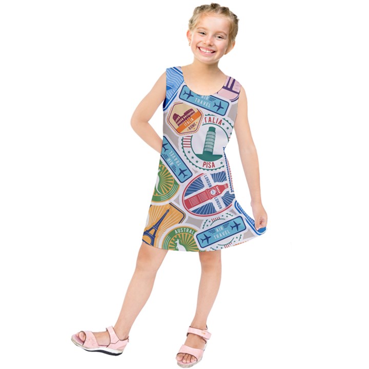 Travel Pattern Immigration Stamps Stickers With Historical Cultural Objects Travelling Visa Immigran Kids  Tunic Dress