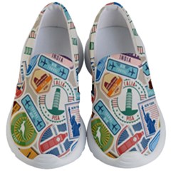 Travel Pattern Immigration Stamps Stickers With Historical Cultural Objects Travelling Visa Immigran Kids Lightweight Slip Ons by Wegoenart