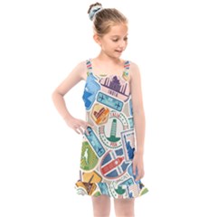 Travel Pattern Immigration Stamps Stickers With Historical Cultural Objects Travelling Visa Immigran Kids  Overall Dress by Wegoenart