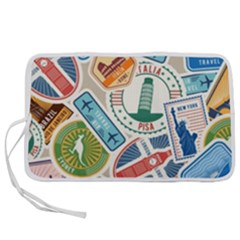 Travel Pattern Immigration Stamps Stickers With Historical Cultural Objects Travelling Visa Immigran Pen Storage Case (m) by Wegoenart