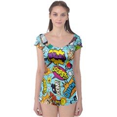 Comic Elements Colorful Seamless Pattern Boyleg Leotard  by Wegoenart