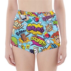 Comic Elements Colorful Seamless Pattern High-waisted Bikini Bottoms by Wegoenart