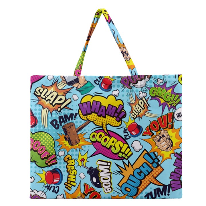 Comic Elements Colorful Seamless Pattern Zipper Large Tote Bag