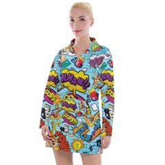 Comic Elements Colorful Seamless Pattern Women s Long Sleeve Casual Dress by Wegoenart