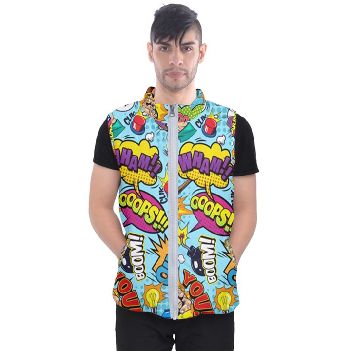 Comic Elements Colorful Seamless Pattern Men s Puffer Vest