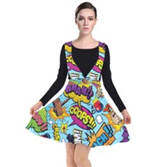 Comic Elements Colorful Seamless Pattern Plunge Pinafore Dress by Wegoenart