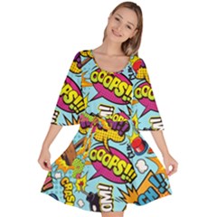 Comic Elements Colorful Seamless Pattern Velour Kimono Dress by Wegoenart