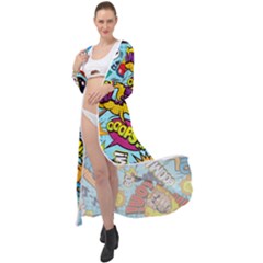 Comic Elements Colorful Seamless Pattern Maxi Chiffon Beach Wrap by Wegoenart