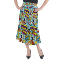 Comic Elements Colorful Seamless Pattern Midi Mermaid Skirt by Wegoenart