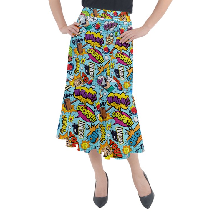 Comic Elements Colorful Seamless Pattern Midi Mermaid Skirt