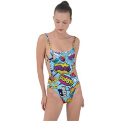 Comic Elements Colorful Seamless Pattern Tie Strap One Piece Swimsuit by Wegoenart