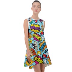 Comic Elements Colorful Seamless Pattern Frill Swing Dress by Wegoenart