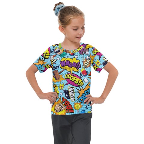 Comic Elements Colorful Seamless Pattern Kids  Mesh Piece Tee by Wegoenart