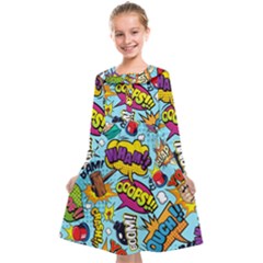 Comic Elements Colorful Seamless Pattern Kids  Midi Sailor Dress by Wegoenart