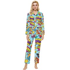 Comic Elements Colorful Seamless Pattern Womens  Long Sleeve Velvet Pocket Pajamas Set by Wegoenart