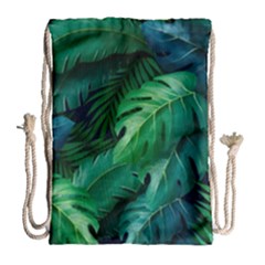 Tropical Green Leaves Background Drawstring Bag (large) by Wegoenart