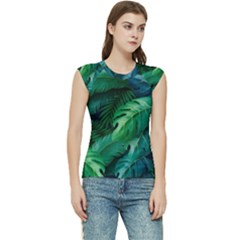 Tropical Green Leaves Background Women s Raglan Cap Sleeve Tee by Wegoenart