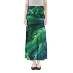 Tropical Green Leaves Background Full Length Maxi Skirt by Wegoenart