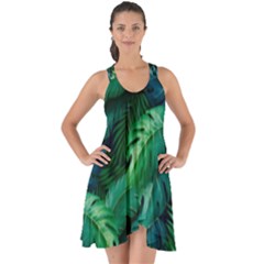 Tropical Green Leaves Background Show Some Back Chiffon Dress by Wegoenart