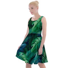 Tropical Green Leaves Background Knee Length Skater Dress by Wegoenart