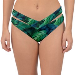 Tropical Green Leaves Background Double Strap Halter Bikini Bottom by Wegoenart