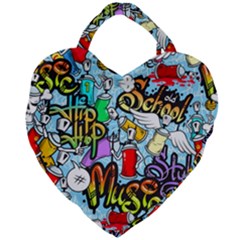 Graffiti Characters Seamless Patterns Giant Heart Shaped Tote by Wegoenart