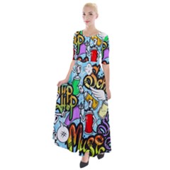 Graffiti Characters Seamless Patterns Half Sleeves Maxi Dress by Wegoenart