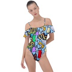 Graffiti Characters Seamless Patterns Frill Detail One Piece Swimsuit by Wegoenart