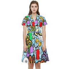 Graffiti Characters Seamless Patterns Short Sleeve Waist Detail Dress by Wegoenart