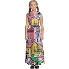 Menton Old Town France Kids  Satin Sleeveless Maxi Dress by Wegoenart