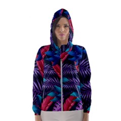 Background With Violet Blue Tropical Leaves Women s Hooded Windbreaker by Wegoenart