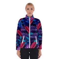 Background With Violet Blue Tropical Leaves Women s Bomber Jacket by Wegoenart