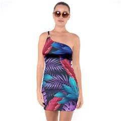 Background With Violet Blue Tropical Leaves One Soulder Bodycon Dress by Wegoenart