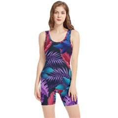 Background With Violet Blue Tropical Leaves Women s Wrestling Singlet by Wegoenart