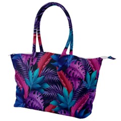 Background With Violet Blue Tropical Leaves Canvas Shoulder Bag by Wegoenart