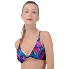 Background With Violet Blue Tropical Leaves Knot Up Bikini Top by Wegoenart