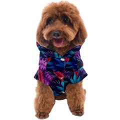 Background With Violet Blue Tropical Leaves Dog Coat by Wegoenart